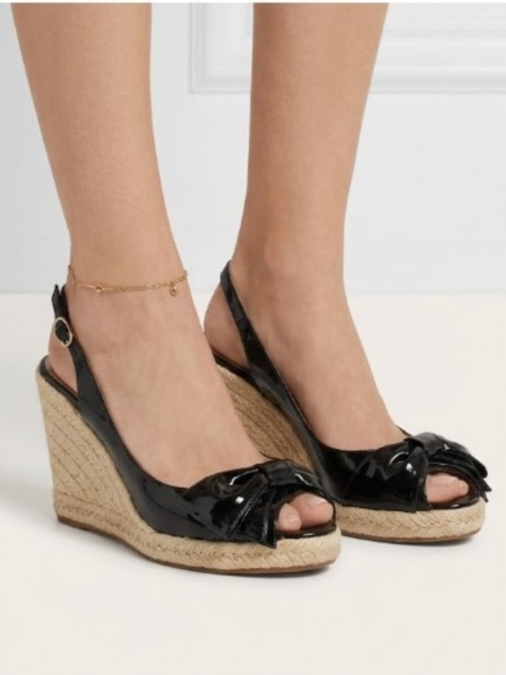 Valentino Garanvani Black Patent Leather Slingback 'Mena' Espadrilles